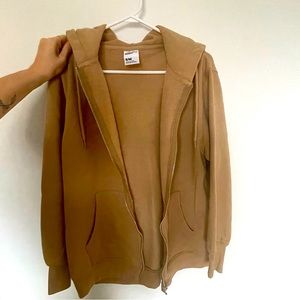 Oversized tan zip up hoodie sweater S/M
